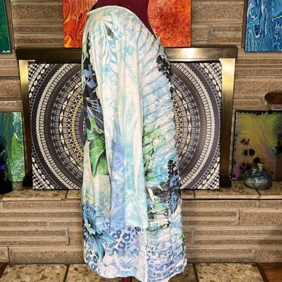 Cal Style USA Butterfly & Floral Print Tunic 3/4 Sleeve Size Large - Picture 5 of 12